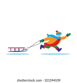 Child with sled. Illustration, elements for design.