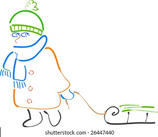 child with sled vector