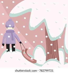 child sledding in winter