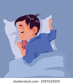 
Child Sleeping Calm and Peaceful with His Toy Vector Illustration. serene and tranquil kid slumbering peacefully with their beloved toy 
