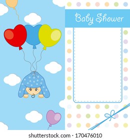 Child sleeping on top of a balloon. baby birth card