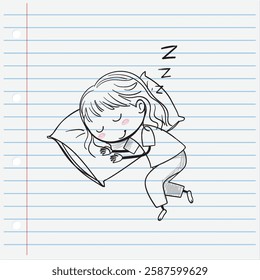 Child sleeping peacefully on a pillow illustration