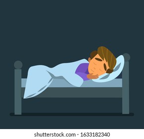 Child is sleeping sweet dream. Cartoon baby sleeping in a bed. Isolated vector illustration in the flat style