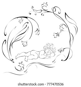 child sleeping under flowers