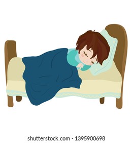 Child sleeps soundly in his or her bed. Clip art cartoon illustration on white background. Watercolour imitation.