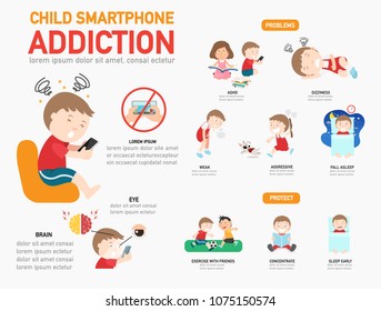 Child Smartphone Addiction Infographicvector Illustration Stock Vector Royalty Free