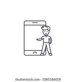 child and smartphone vector line icon, sign, illustration on background, editable strokes
