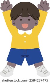 A child smiling while cheering for national independence.