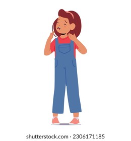 Child Sneeze And Cough, Symptoms Of Illness, Potential Contagion. Little Girl Character Need For Rest And Hydration, Possible Need For Medical Attention. Cartoon People Vector Illustration