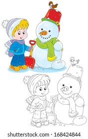 Child and snowman