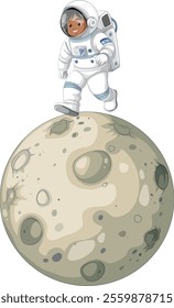 Child in spacesuit exploring the moon