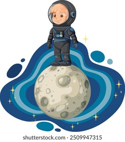 Child in spacesuit standing on the moon