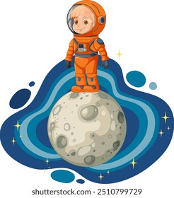 Child in spacesuit standing on the moon