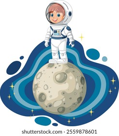 Child in spacesuit standing on the moon