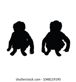 child squat silhouette black vector on white background
