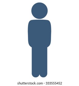 Child Standing Pose vector icon. Style is flat symbol, blue color, rounded angles, white background.