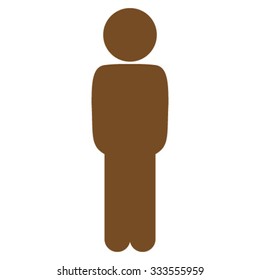 Child Standing Pose vector icon. Style is flat symbol, brown color, rounded angles, white background.