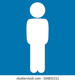 Child Standing Pose vector icon. Style is flat symbol, white color, rounded angles, blue background.