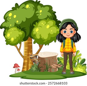 A child stands happily in a vibrant forest