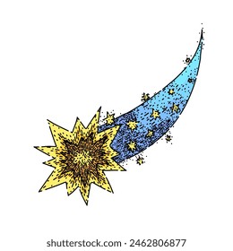 child star fall hand drawn. happy dream, boy joy, adventure girl child star fall vector sketch. isolated color illustration