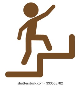 Child Steps Upstairs vector icon. Style is flat symbol, brown color, rounded angles, white background.