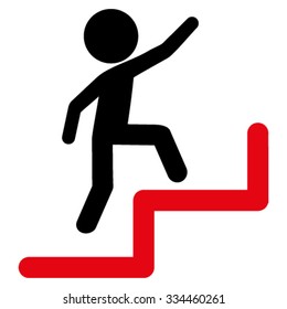Child Steps Upstairs vector icon. Style is bicolor flat symbol, intensive red and black colors, rounded angles, white background.