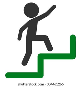 Child Steps Upstairs vector icon. Style is bicolor flat symbol, green and gray colors, rounded angles, white background.
