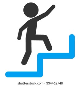 Child Steps Upstairs vector icon. Style is bicolor flat symbol, blue and gray colors, rounded angles, white background.