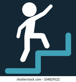 Child Steps Upstairs vector icon. Style is bicolor flat symbol, blue and white colors, rounded angles, dark blue background.