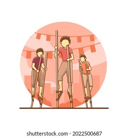 Child Stilts Racing In Independence Day In Flat Design Illustration