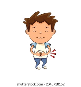 Child stomach ache, cute kid, vector illustration