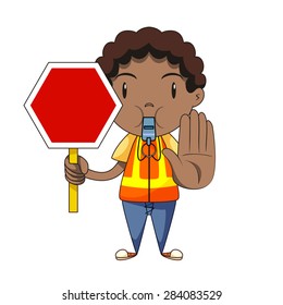 Child stop warning sign, vector illustration