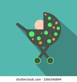 Child in a stroller. flat square icons with long shadows.