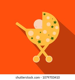 Child in a stroller. flat square icons with long shadows.