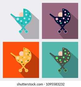 Child in a stroller. flat square icons with long shadows.
