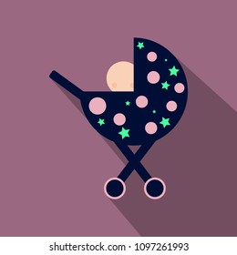 Child in a stroller. flat square icons with long shadows.