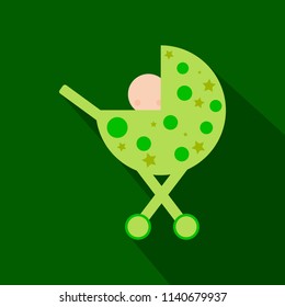 Child in a stroller. flat square icons with long shadows.