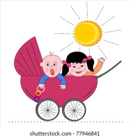 Child in stroller, vector icon