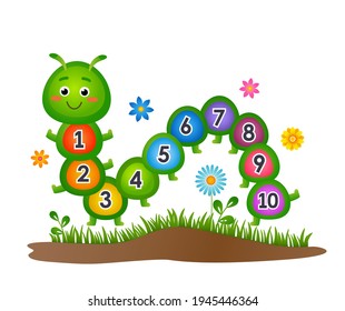 child study allowance for counting up to 10. cute caterpillar with numbers. vector illustration isolated on white background