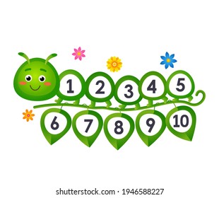 child study allowance for counting up to 10. cute caterpillar with numbers. vector illustration isolated on white background