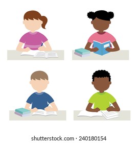 child studying and doing homework