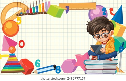 Child studying with educational tools and books
