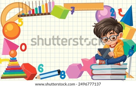 Child studying with educational tools and books