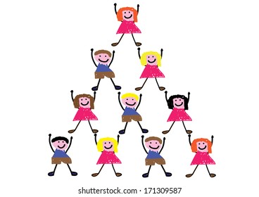 Child Style Drawing of Teamwork Concept. Vector 