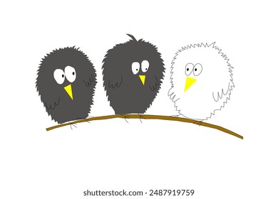Child style illustration. Black sheep. White crow. Difference.