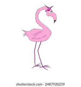 A child style illustration. Funny pink flamingo