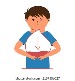 The Child Suffers From Hypoglycemia. A Teenager With Symptoms Of Low Blood Sugar. Vector Illustration In Flat Style