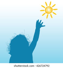 child with sun silhouette illustration in colorful