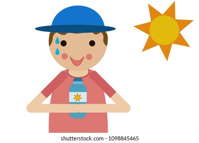 Child with sunscreen on the beach.