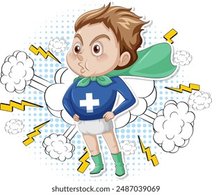 A child superhero with a green cape